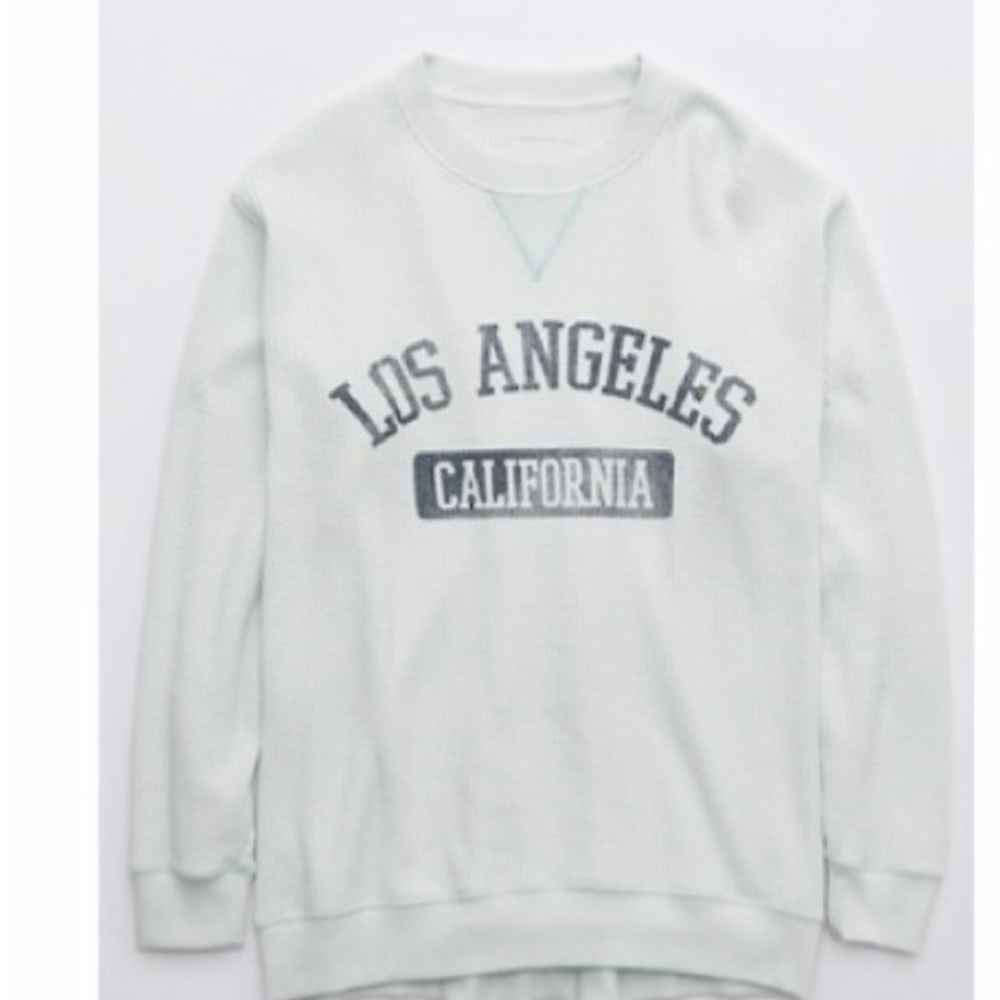 Aerie Oversized Waffle Crew Neck Sweatshirt Mint w/ Los Angeles
